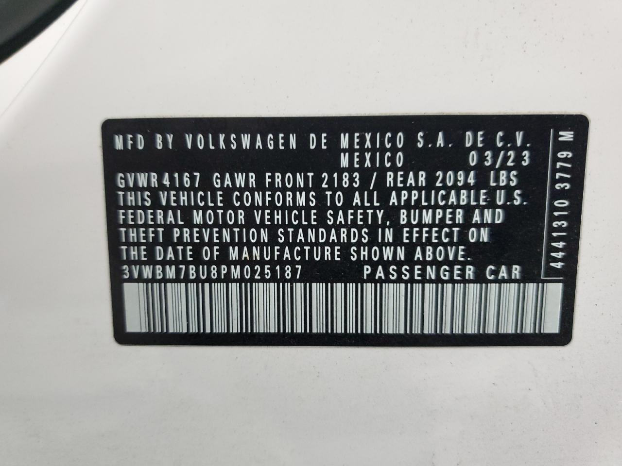 2023 Volkswagen Jetta Sport VIN: 3VWBM7BU8PM025187 Lot: 80342005