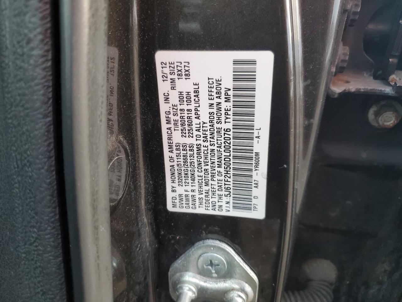 2013 Honda Crosstour Exl VIN: 5J6TF2H50DL002076 Lot: 81768325