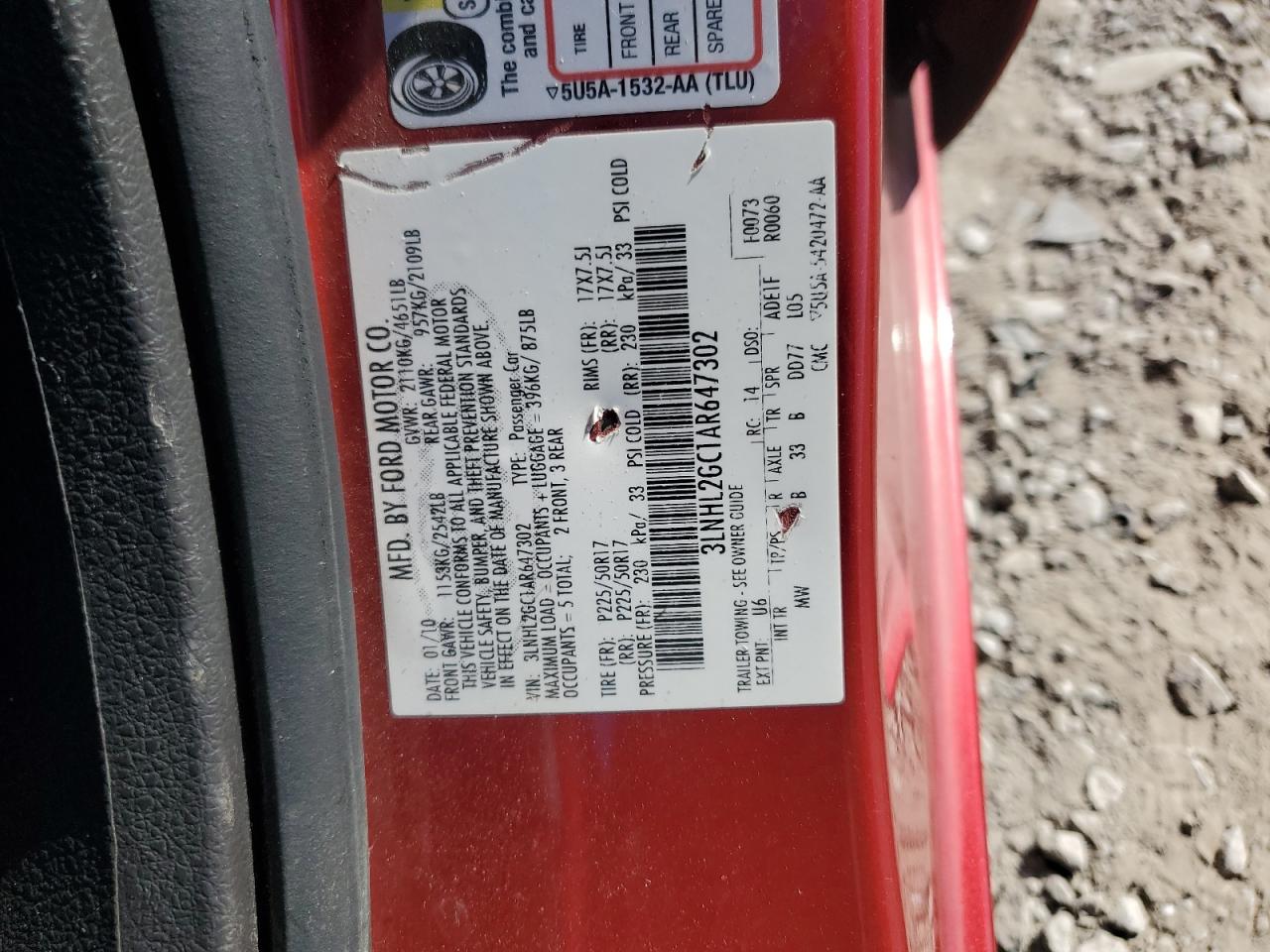 2010 Lincoln Mkz VIN: 3LNHL2GC1AR647302 Lot: 80706245