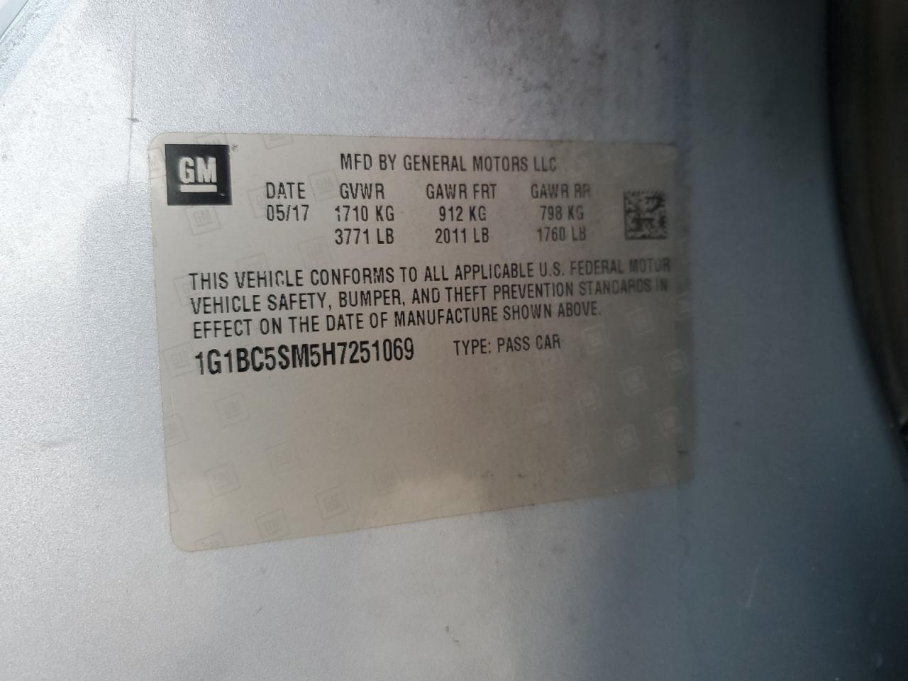 2017 Chevrolet Cruze Ls VIN: 1G1BC5SM5H7251069 Lot: 83975515