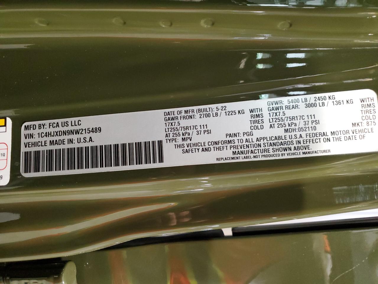 2022 Jeep Wrangler Unlimited Sport VIN: 1C4HJXDN9NW215489 Lot: 81180685