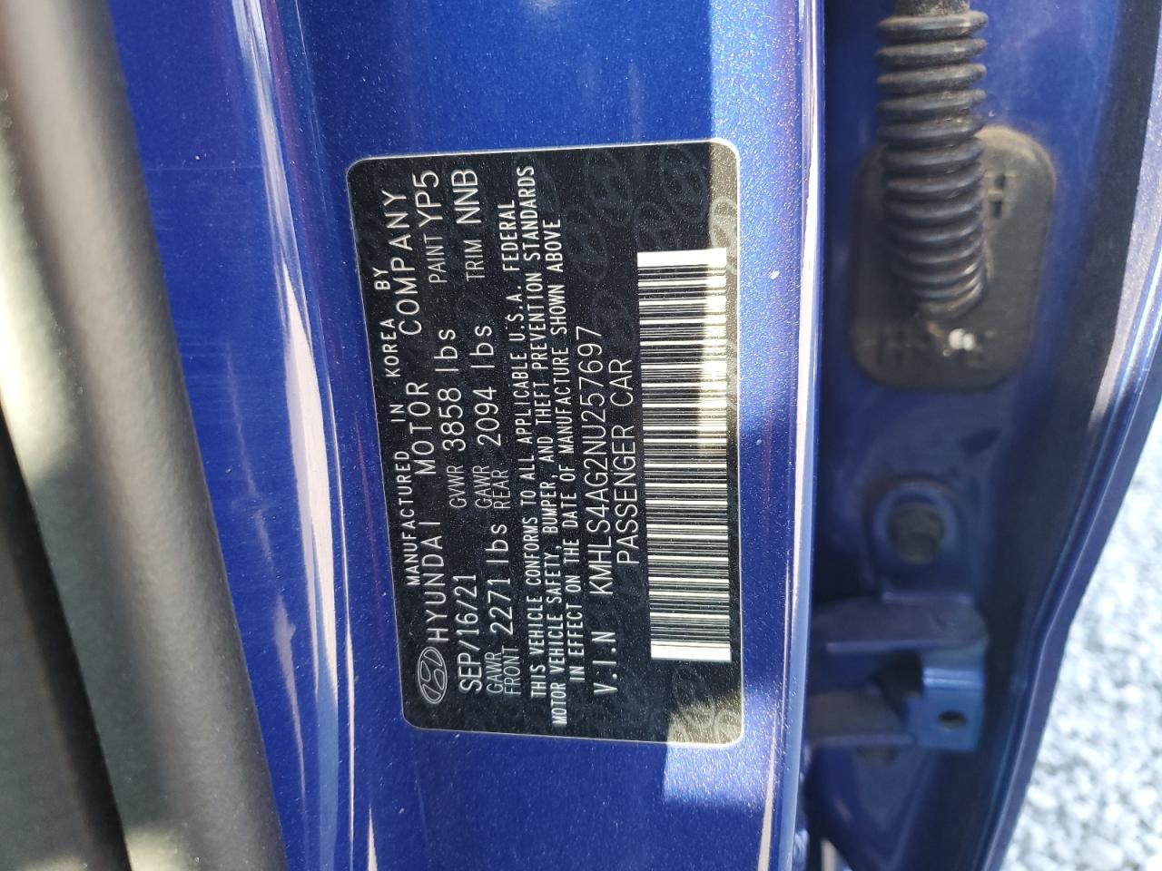 2022 Hyundai Elantra Sel VIN: KMHLS4AG2NU257697 Lot: 71095575