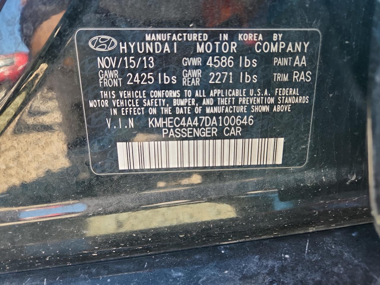 2013 Hyundai Sonata Hybrid VIN: KMHEC4A47DA100646 Lot: 80684105