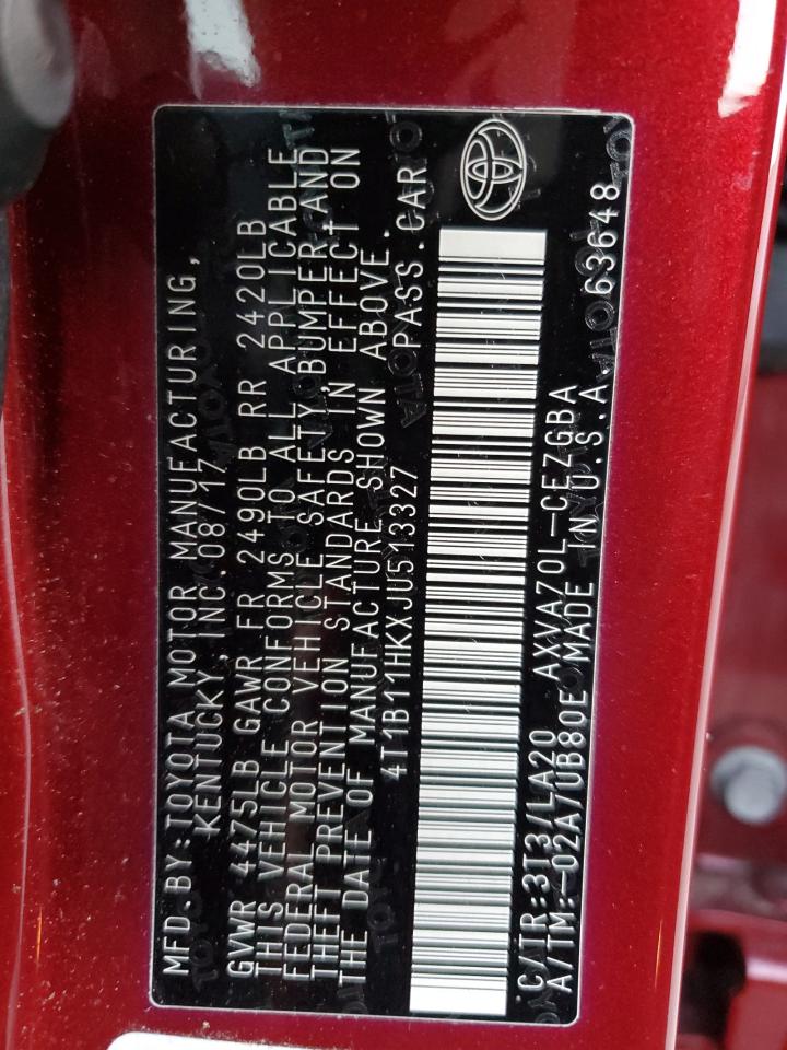 2018 Toyota Camry L VIN: 4T1B11HKXJU513327 Lot: 80696205