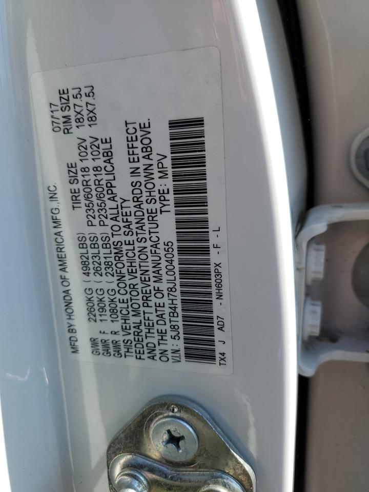 2018 Acura Rdx Advance VIN: 5J8TB4H78JL004055 Lot: 80019495