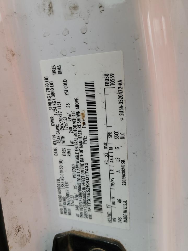 2019 Ford F150 Super Cab VIN: 1FTFX1E52KKD17432 Lot: 71246355