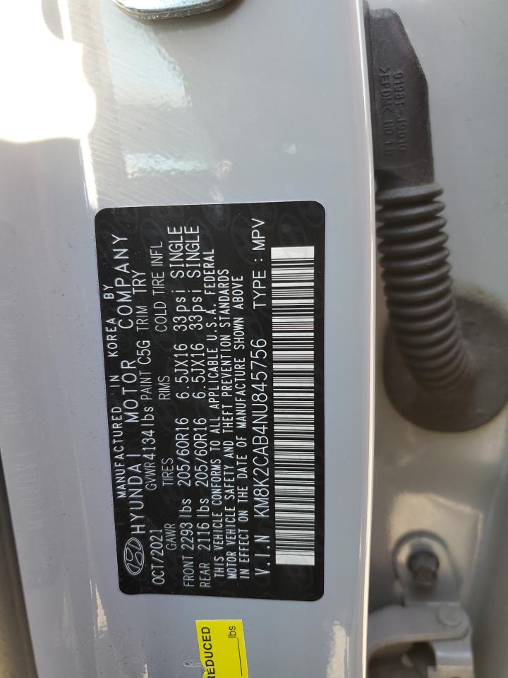 2022 Hyundai Kona Sel VIN: KM8K2CAB4NU845756 Lot: 71927465