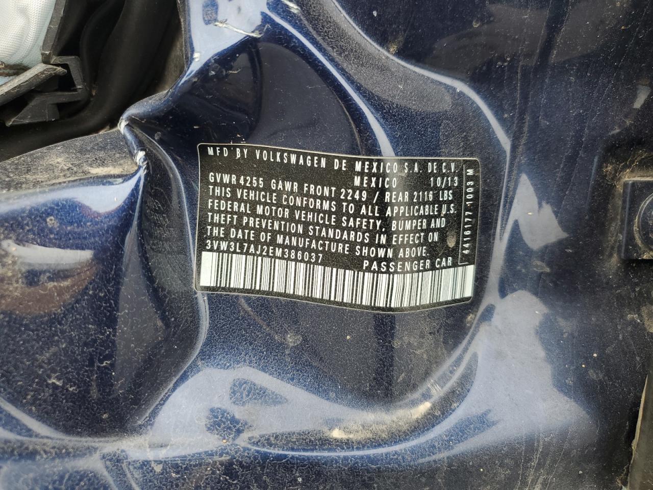 2014 Volkswagen Jetta Tdi VIN: 3VW3L7AJ2EM386037 Lot: 81318945