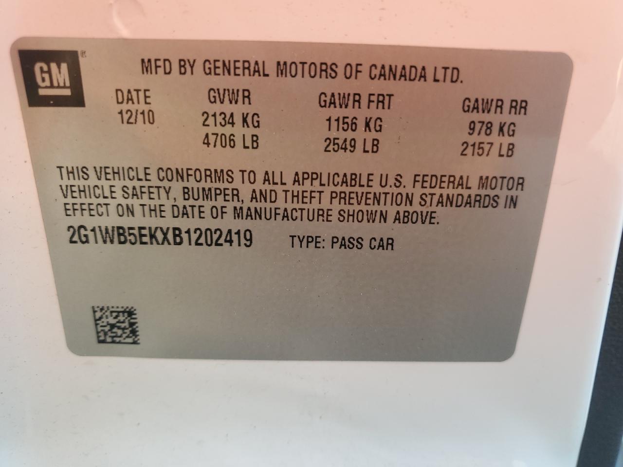 2011 Chevrolet Impala Lt VIN: 2G1WB5EKXB1202419 Lot: 71825945