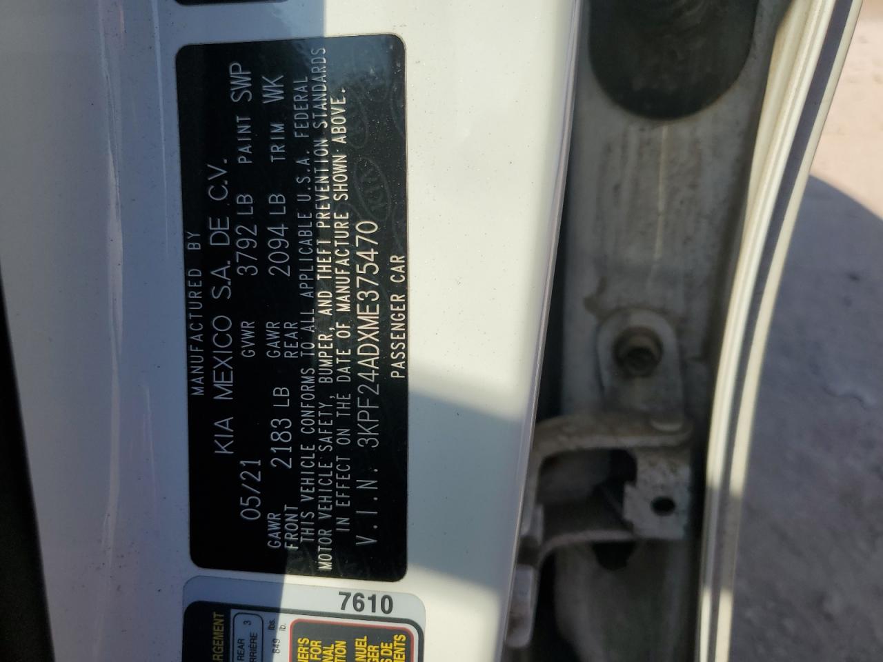 2021 Kia Forte Fe VIN: 3KPF24ADXME375470 Lot: 80863895