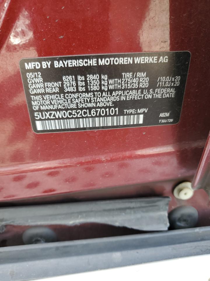 2012 BMW X5 xDrive35D VIN: 5UXZW0C52CL670101 Lot: 82083365