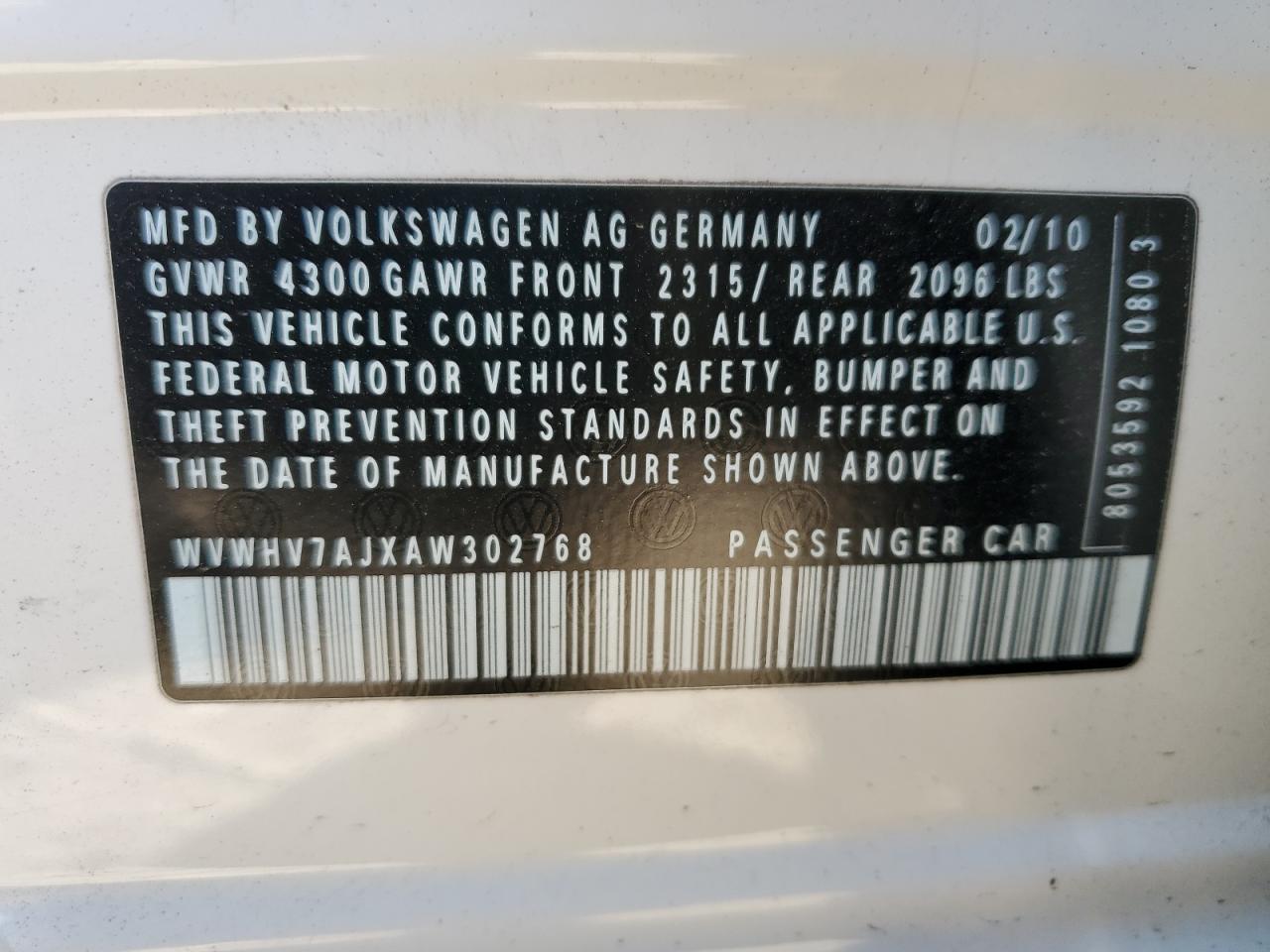 2010 Volkswagen Gti VIN: WVWHV7AJXAW302768 Lot: 81972995