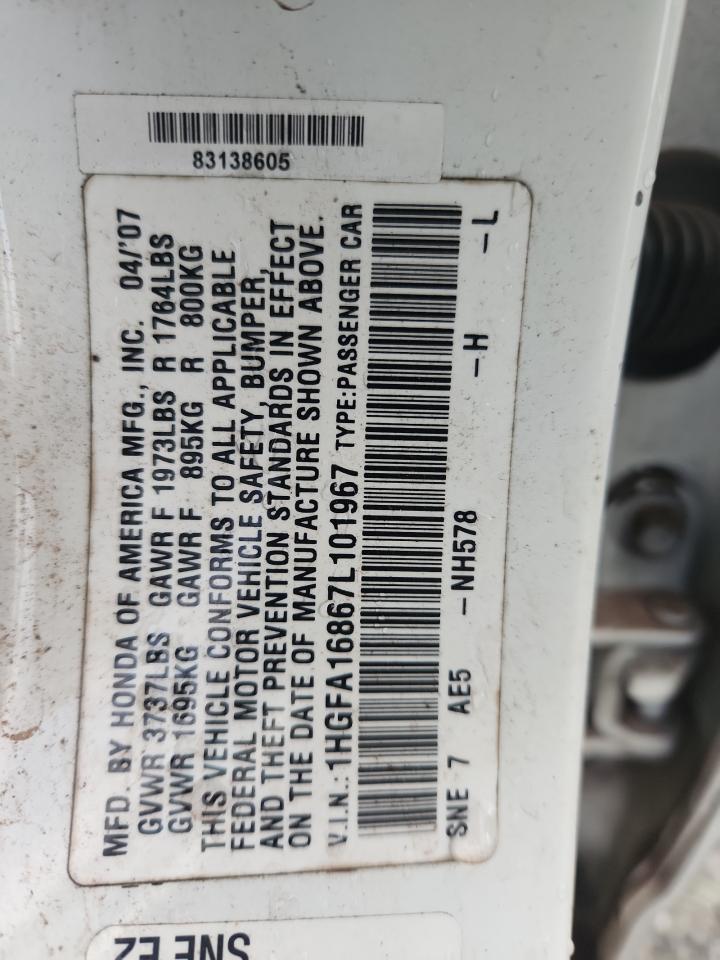2007 Honda Civic Ex VIN: 1HGFA16867L101967 Lot: 83961075