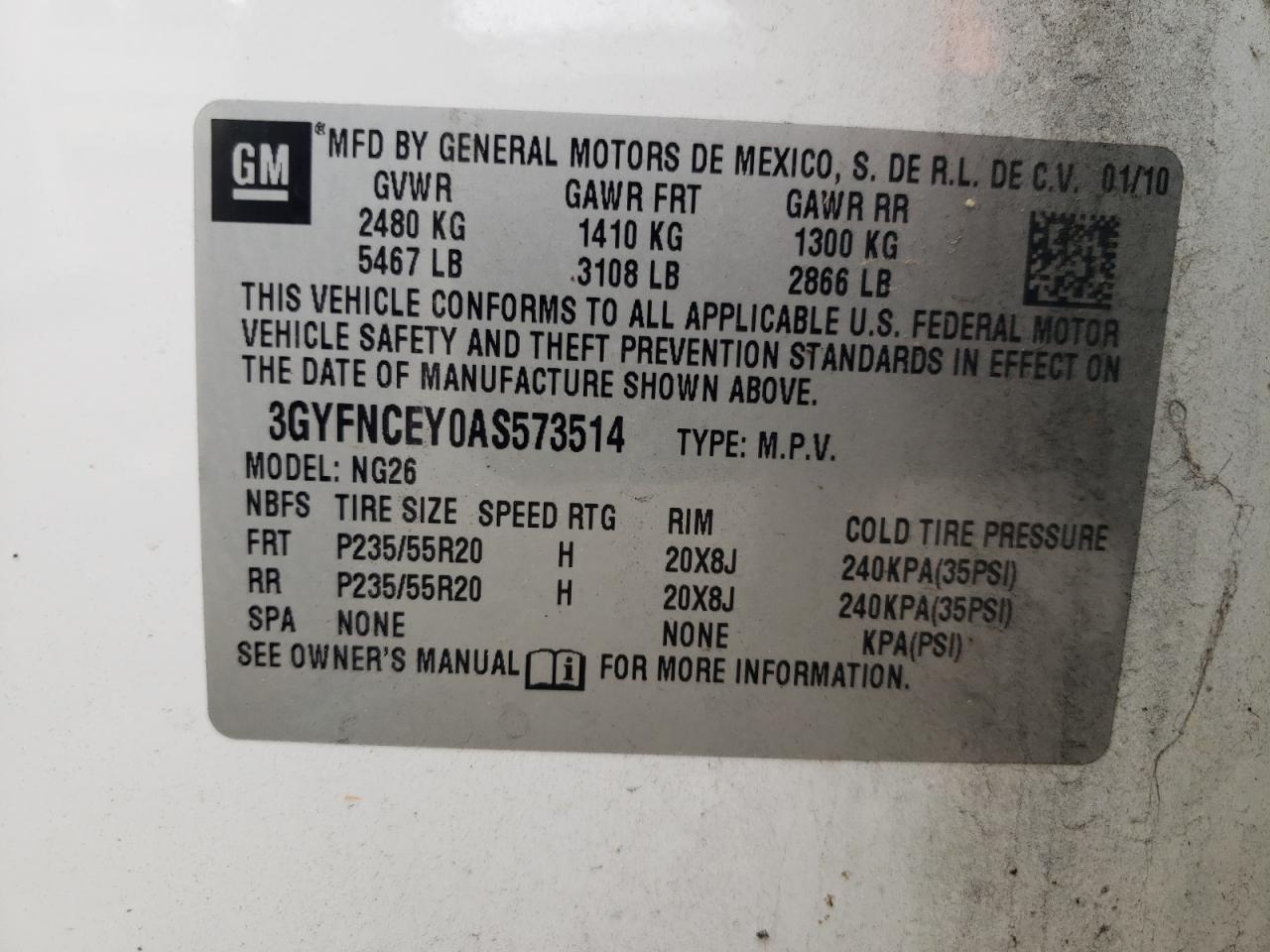 2010 Cadillac Srx Premium Collection VIN: 3GYFNCEY0AS573514 Lot: 84370935