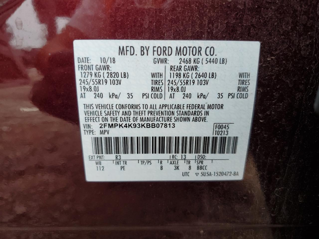 2019 Ford Edge Titanium VIN: 2FMPK4K93KBB07813 Lot: 84203045