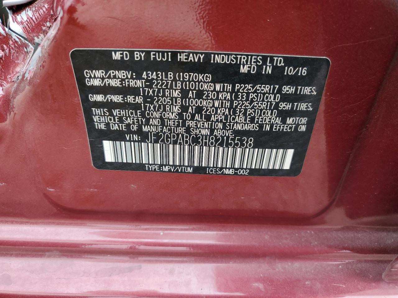 2017 Subaru Crosstrek Premium VIN: JF2GPABC3H8215538 Lot: 81078885