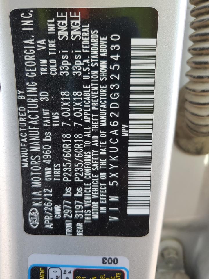 2013 Kia Sorento Ex VIN: 5XYKUCA62DG325430 Lot: 81089035