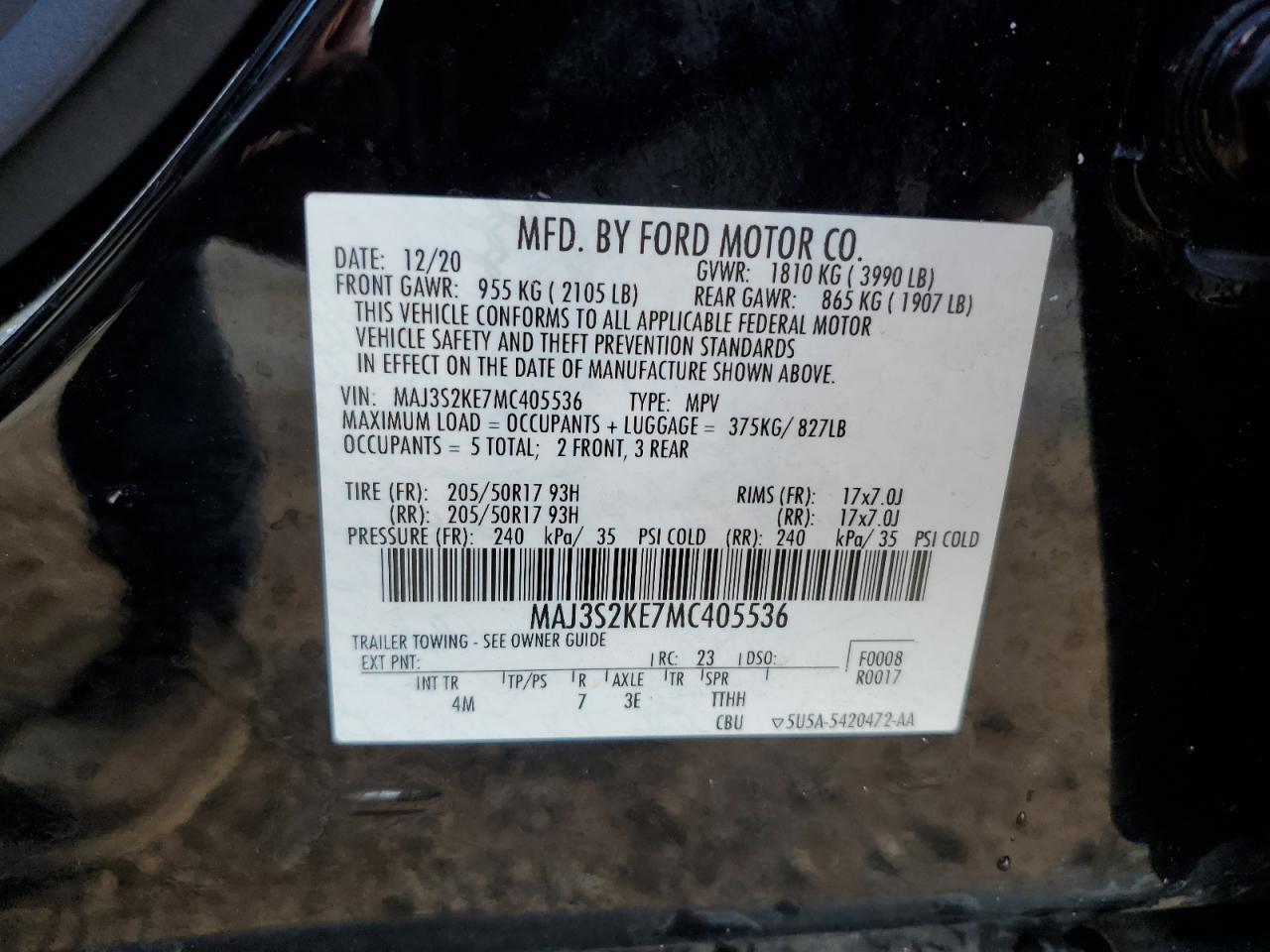 2021 Ford Ecosport Titanium VIN: MAJ3S2KE7MC405536 Lot: 84020205