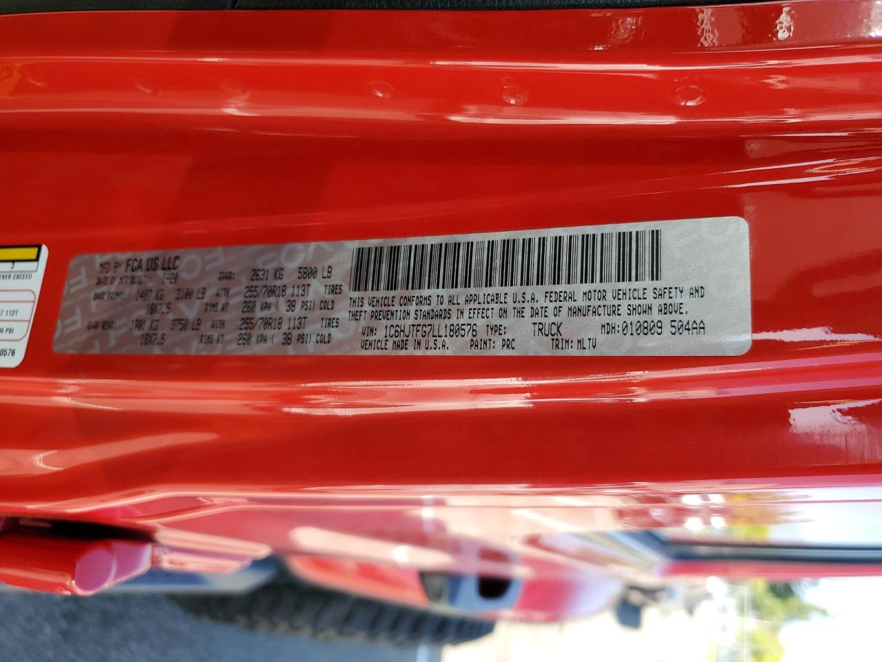 2020 Jeep Gladiator Overland VIN: 1C6HJTFG7LL180576 Lot: 81668505