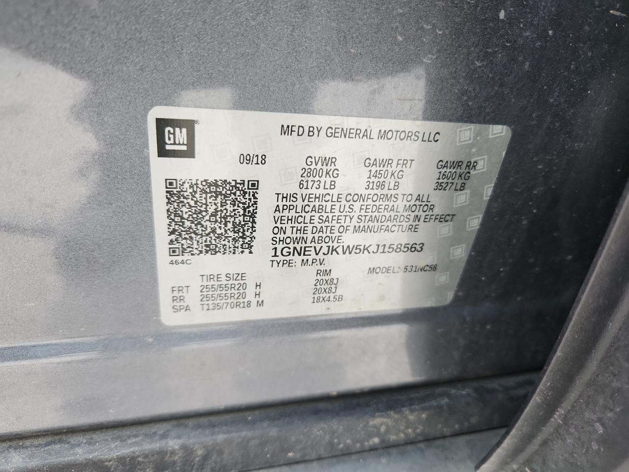 2019 Chevrolet Traverse High Country VIN: 1GNEVJKW5KJ158563 Lot: 82085475