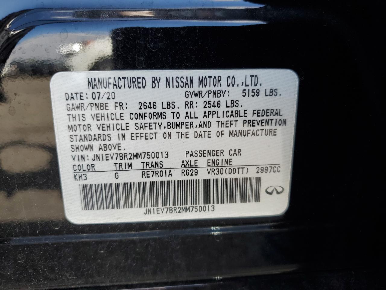 2021 Infiniti Q50 Luxe VIN: JN1EV7BR2MM750013 Lot: 81248345