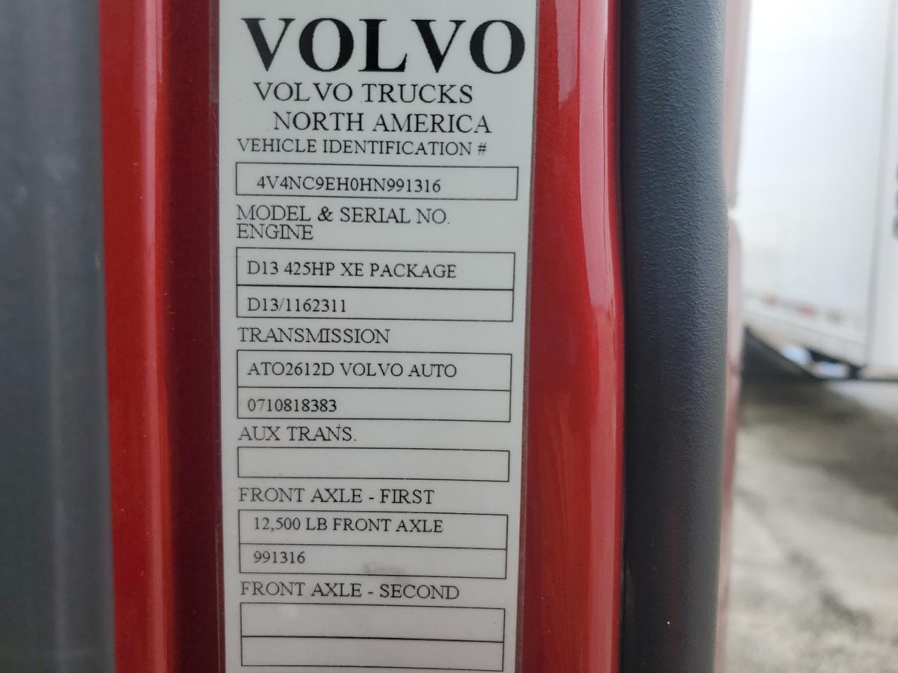 2017 Volvo Vn Vnl VIN: 4V4NC9EH0HN991316 Lot: 80367525