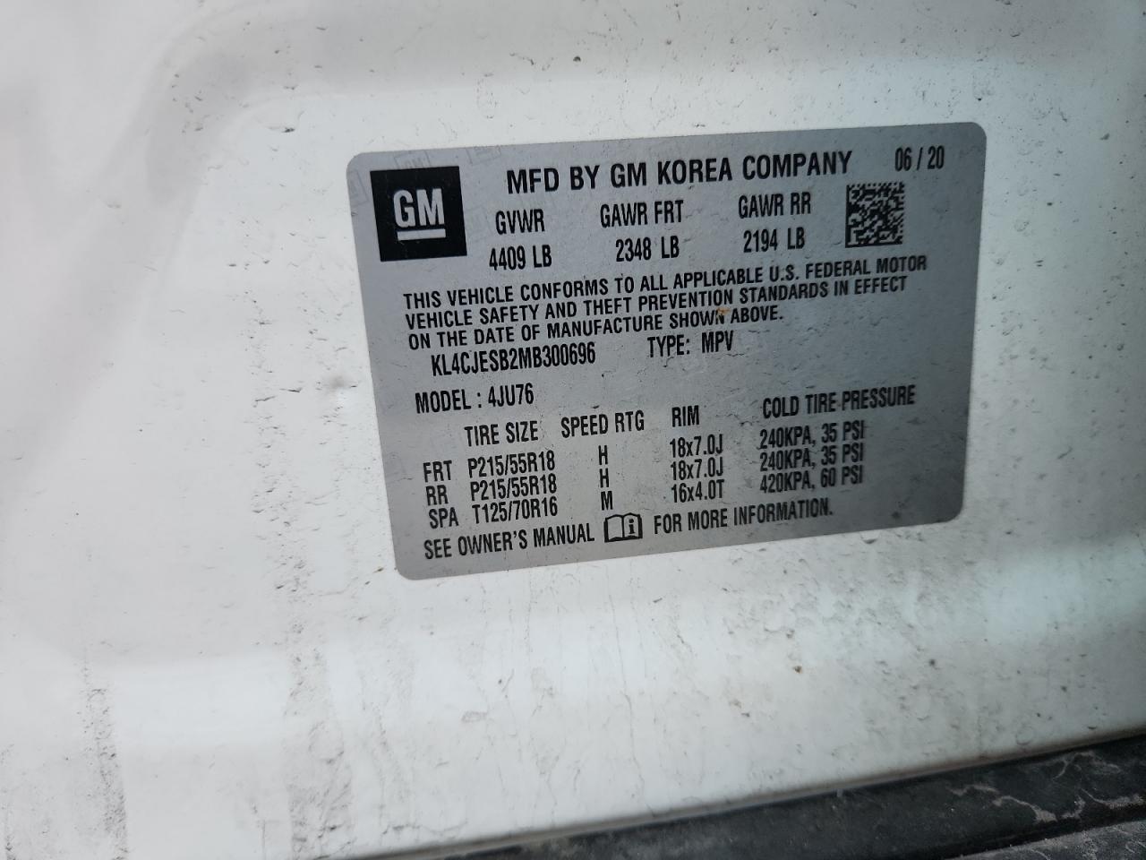 2021 Buick Encore Preferred VIN: KL4CJESB2MB300696 Lot: 84009675