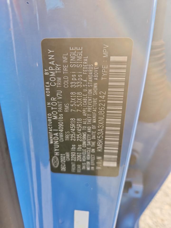 2022 Hyundai Kona Limited VIN: KM8K53A3XNU862142 Lot: 70933305