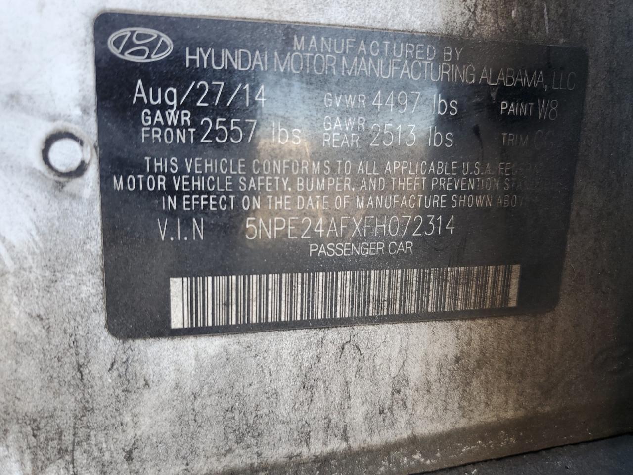 2015 Hyundai Sonata Se VIN: 5NPE24AFXFH072314 Lot: 80558055