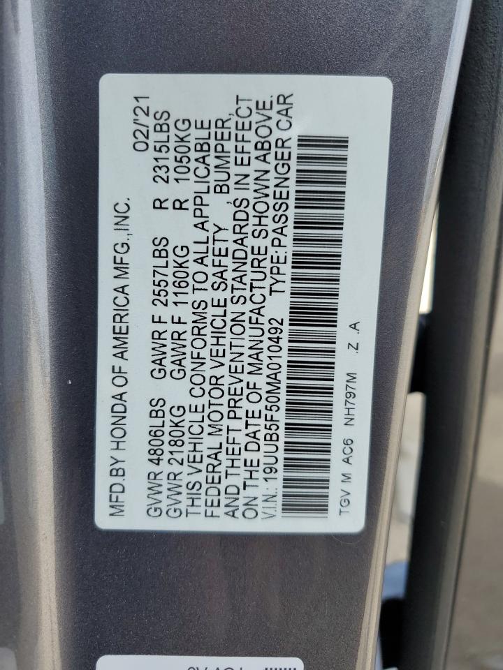 2021 Acura Tlx Tech A VIN: 19UUB5F50MA010492 Lot: 71435375