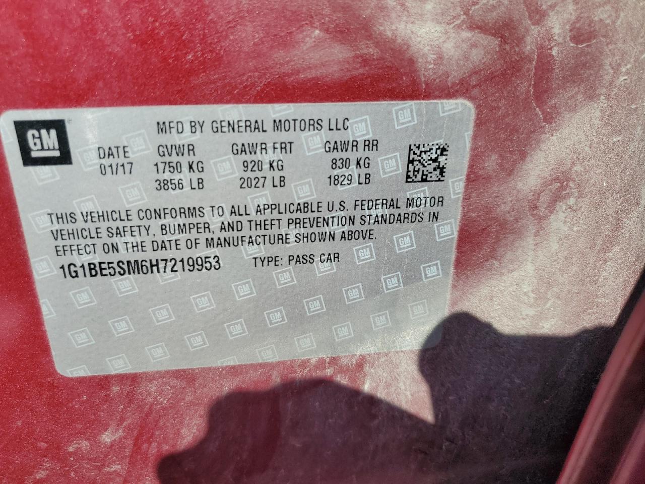 2017 Chevrolet Cruze Lt VIN: 1G1BE5SM6H7219953 Lot: 80323485