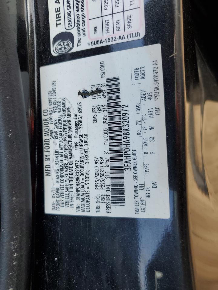 2011 Ford Fusion Se VIN: 3FAHP0HA9BR320972 Lot: 71163095