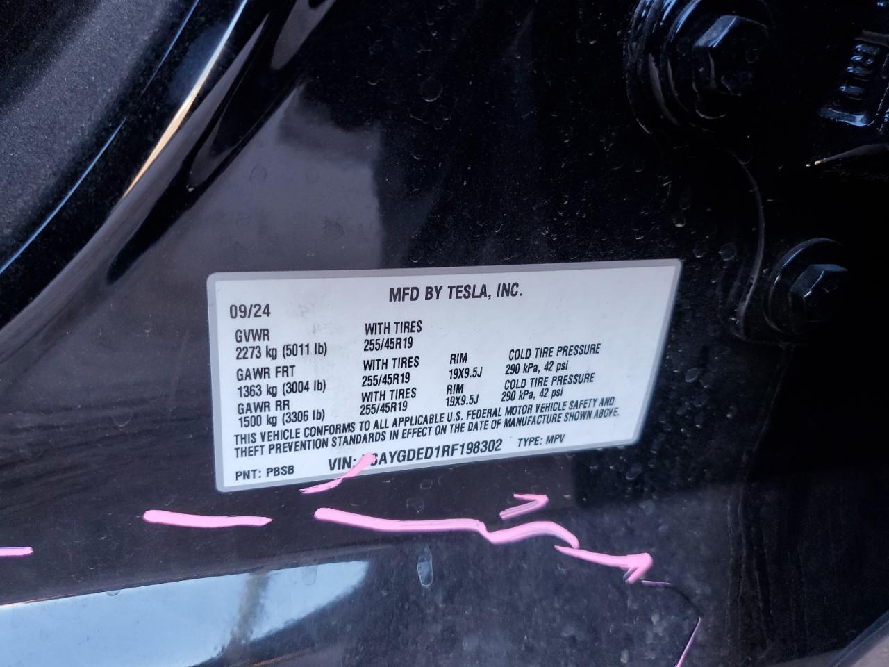 2024 Tesla Model Y VIN: 7SAYGDED1RF198302 Lot: 83856115