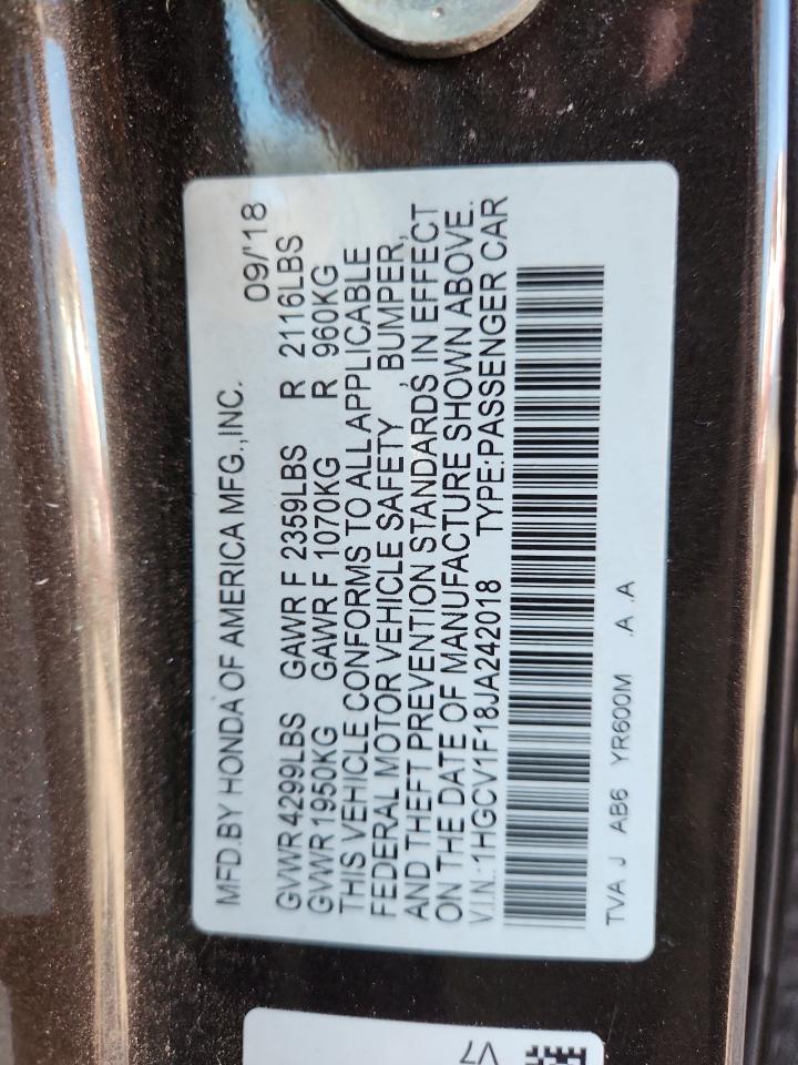 2018 Honda Accord Lx VIN: 1HGCV1F18JA242018 Lot: 81070585