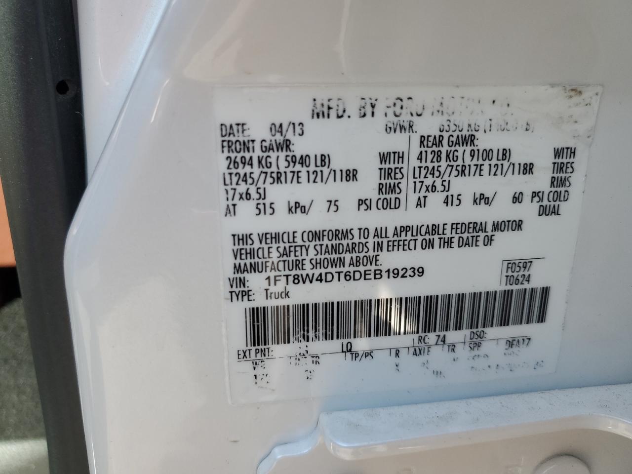 2013 Ford F450 Super VIN: 1FT8W4DT6DEB19239 Lot: 84425575