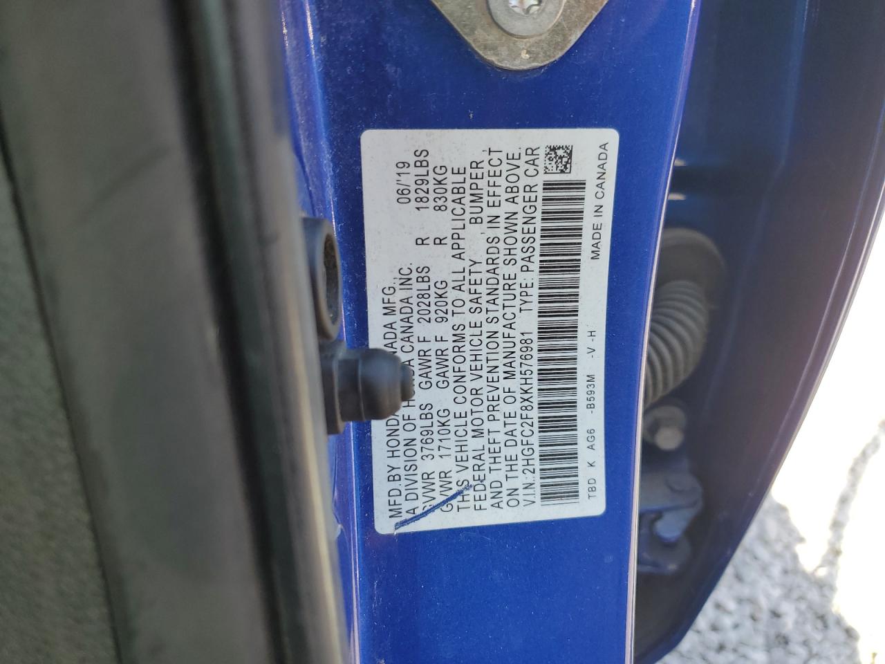 2019 Honda Civic Sport VIN: 2HGFC2F8XKH576981 Lot: 71644745