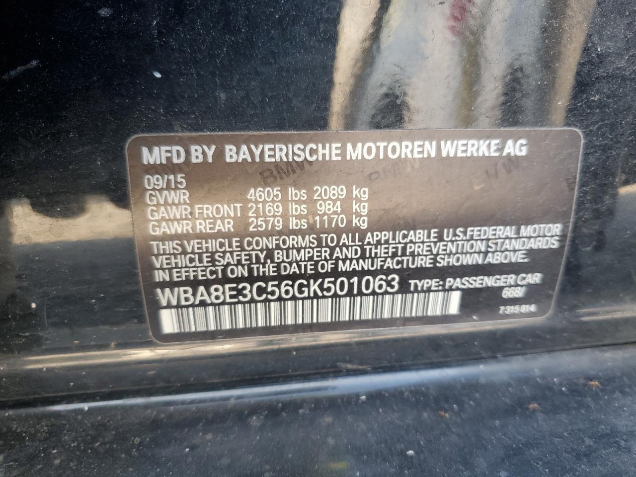 2016 BMW 328 Xi Sulev VIN: WBA8E3C56GK501063 Lot: 81021745