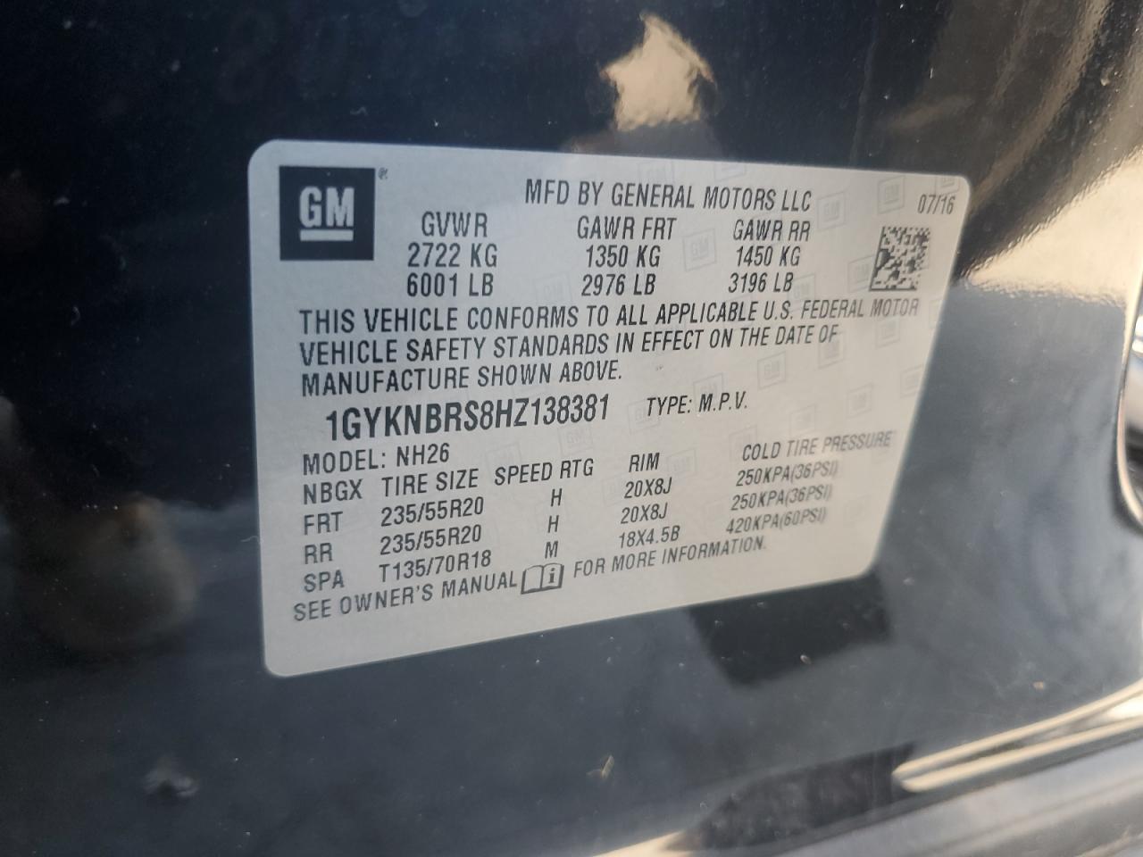 2017 Cadillac Xt5 Luxury VIN: 1GYKNBRS8HZ138381 Lot: 80910725