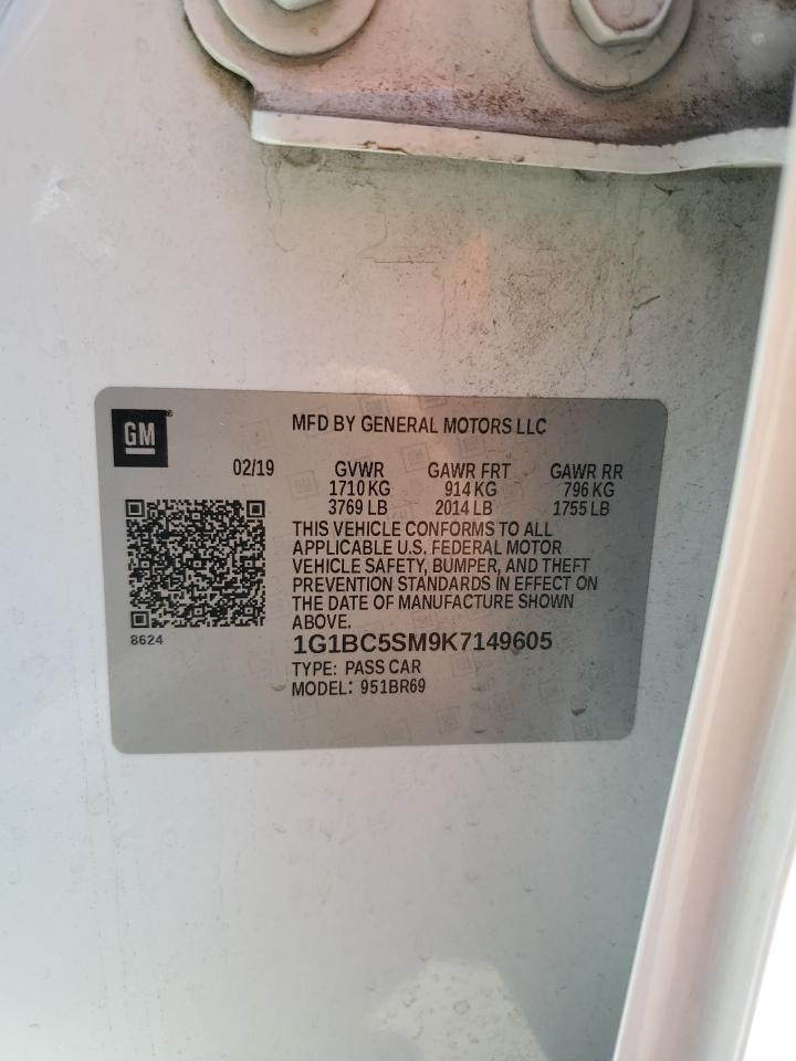 2019 Chevrolet Cruze Ls VIN: 1G1BC5SM9K7149605 Lot: 71729915