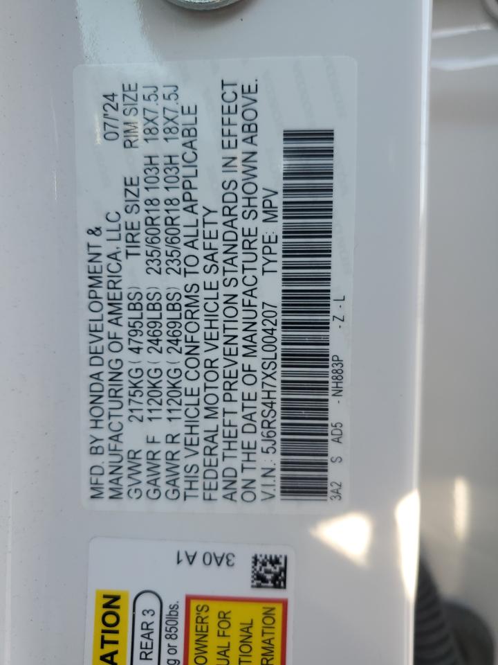 2025 Honda Cr-V Exl VIN: 5J6RS4H7XSL004207 Lot: 84358785