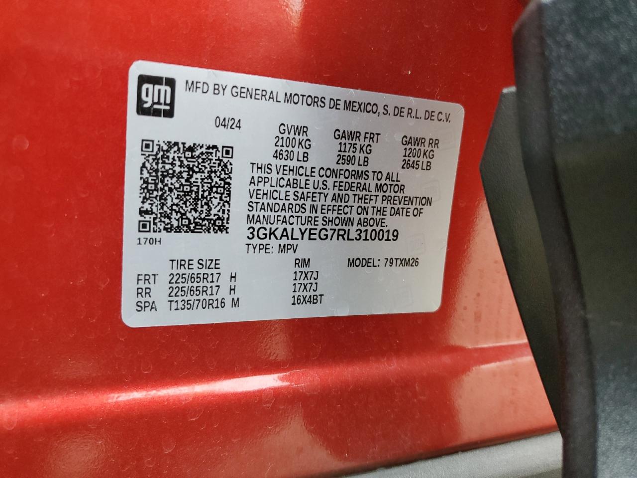 2024 GMC Terrain At4 VIN: 3GKALYEG7RL310019 Lot: 81638355