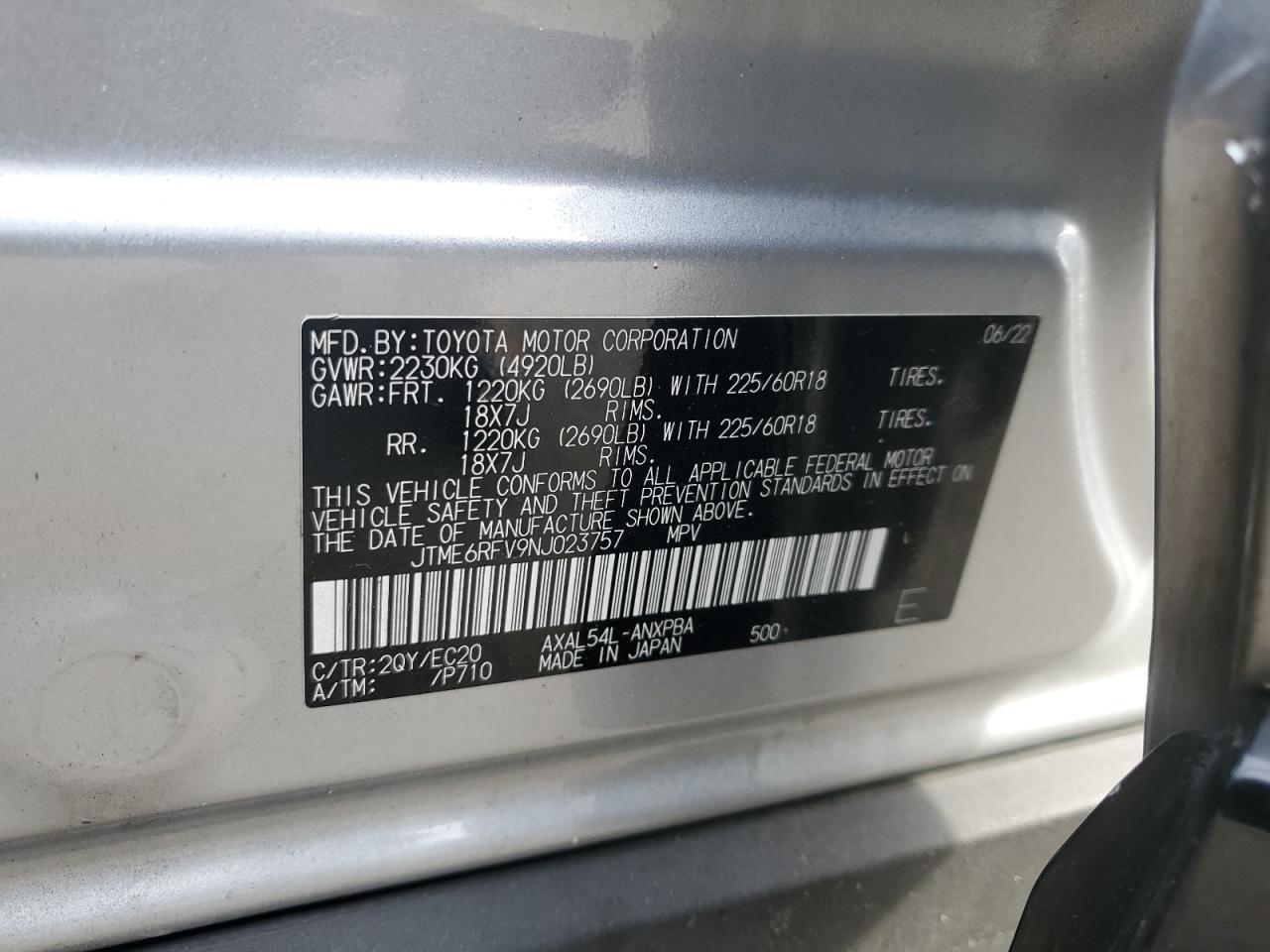 2022 Toyota Rav4 Xse VIN: JTME6RFV9NJ023757 Lot: 83863015