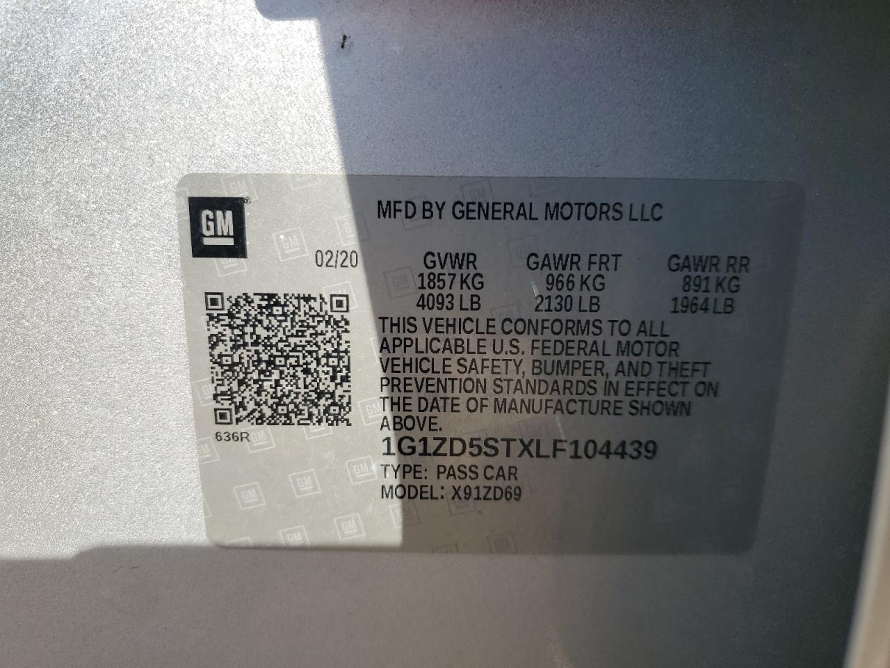 2020 Chevrolet Malibu Lt VIN: 1G1ZD5STXLF104439 Lot: 70712885