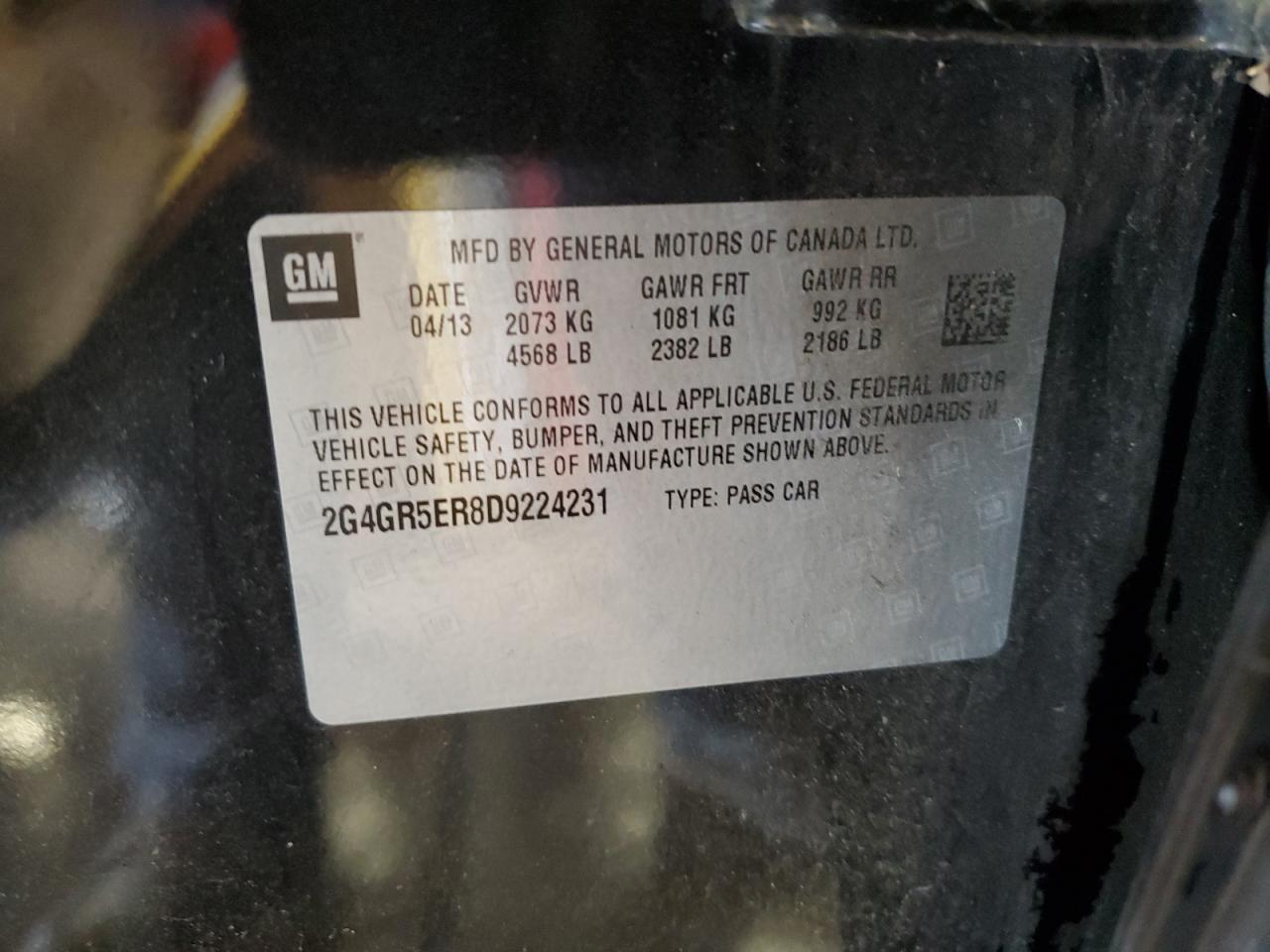 2013 Buick Regal VIN: 2G4GR5ER8D9224231 Lot: 84811355