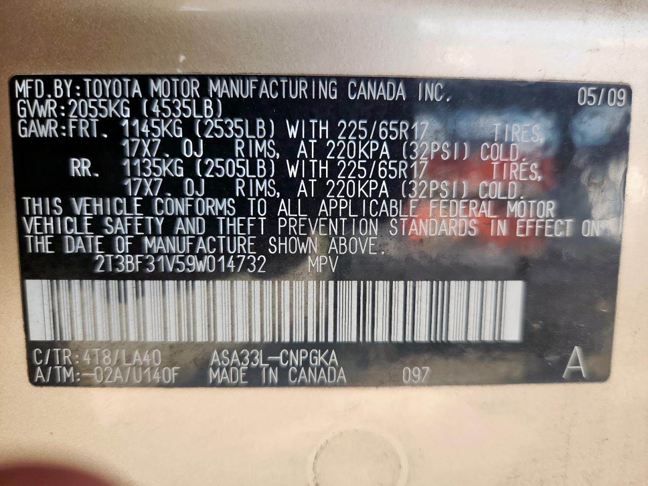 2009 Toyota Rav4 Limited VIN: 2T3BF31V59W014732 Lot: 84929835