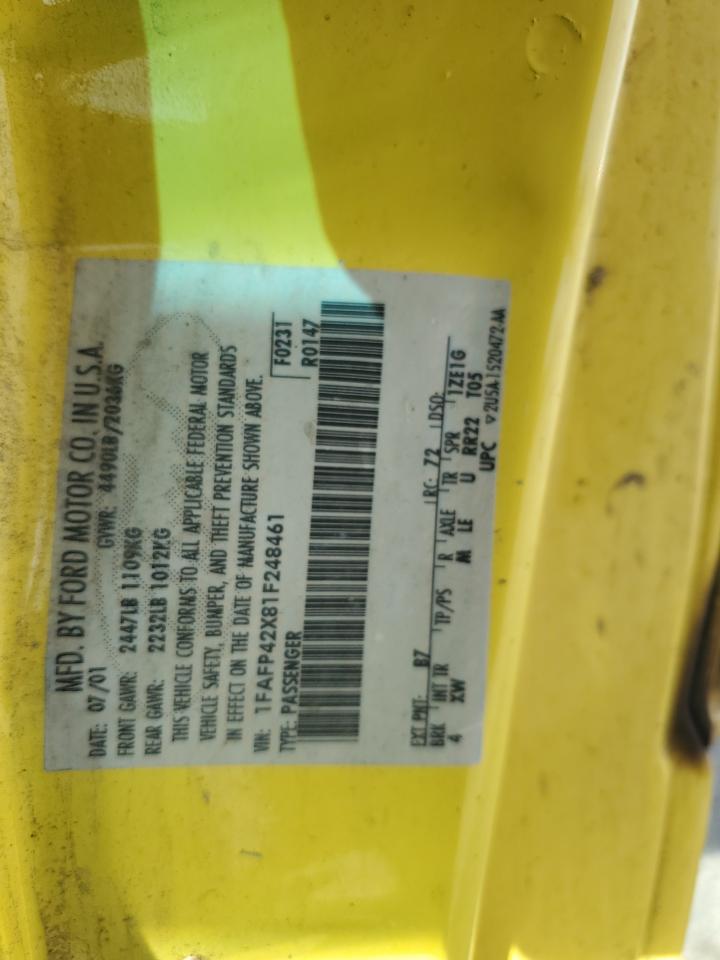 2001 Ford Mustang Gt VIN: 1FAFP42X81F248461 Lot: 71045885