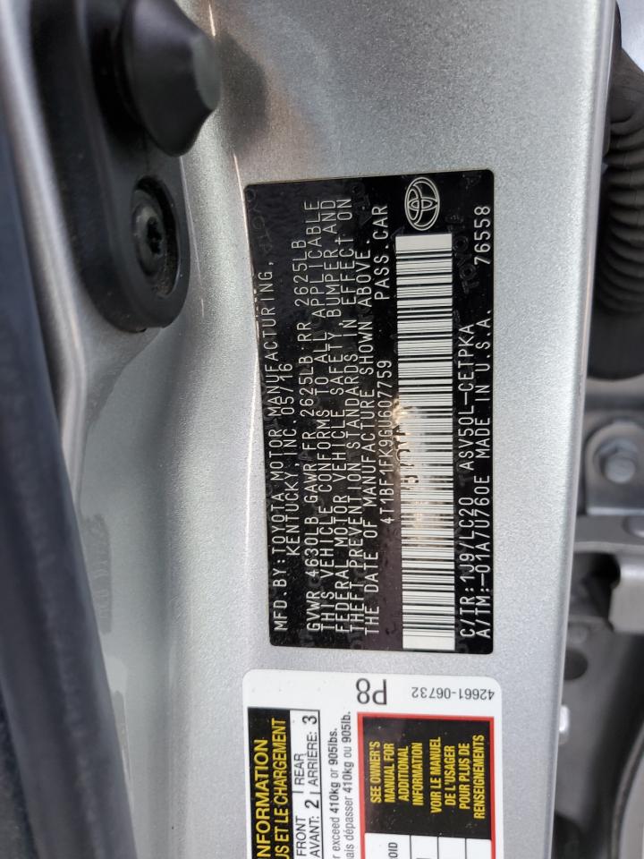2016 Toyota Camry Le VIN: 4T1BF1FK9GU607759 Lot: 84924445