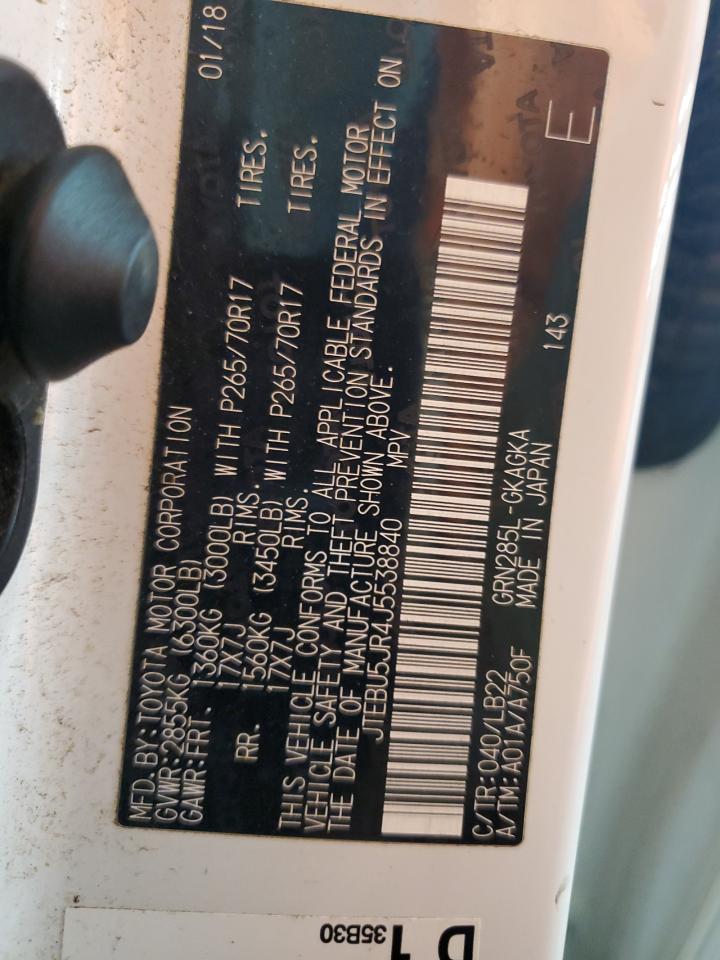 2018 Toyota 4Runner Sr5/Sr5 Premium VIN: JTEBU5JR4J5538840 Lot: 70771825