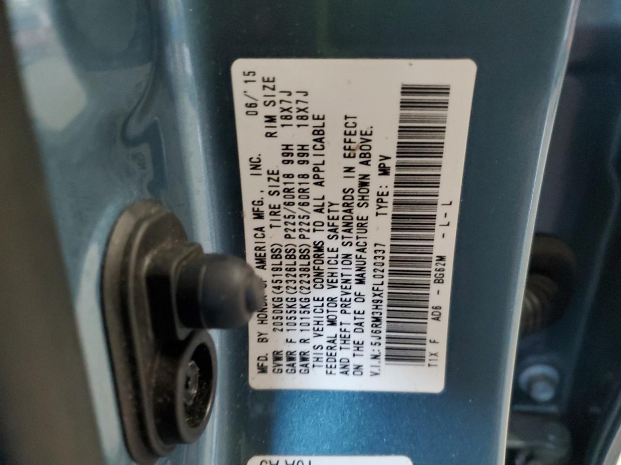 2015 Honda Cr-V Touring VIN: 5J6RM3H9XFL020337 Lot: 81793395