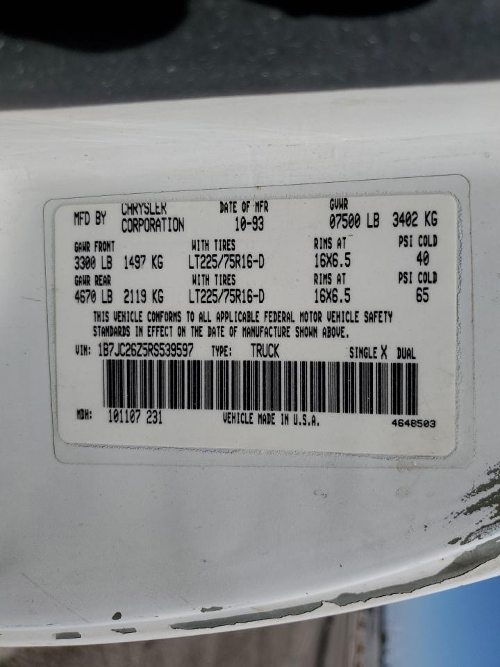 1994 Dodge Ram 2500 VIN: 1B7JC26Z5RS539597 Lot: 71209735